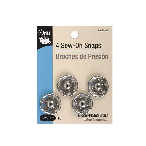 Dritz 4 Sew-On Snaps Size 10 Nickle-Plated Brass